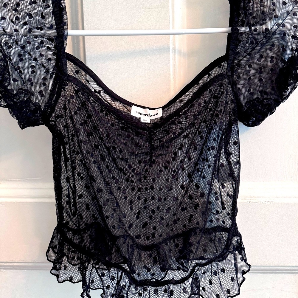 Sheer mesh polka dot shirt